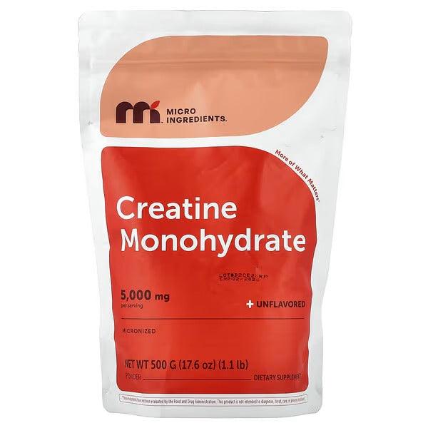 Unflavoured creatine monohydrate powder pouch, red and white label