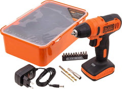 Black & Decker 12V 1.5Ah 900 RPM Cordless Drill Driver with 13 Pieces Bits in Kitbox For Drilling and Fastening, Orange/Black, LD12SP-B5, 2 Years Warranty