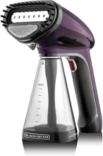 Purple handheld garment steamer with black nozzle and detachable water tank