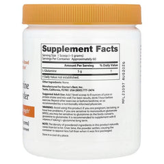 Supplement jar back label with Supplement Facts, white body and orange screw cap