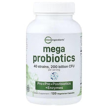 Probiotic supplement bottle: microingredients Mega Probiotics, 120 veg capsules