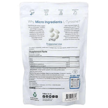 L-tyrosine supplement pouch back label with supplement facts and QR code