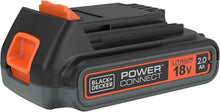 Black+Decker POWER CONNECT 18V 2.0Ah lithium-ion battery pack, orange release switch