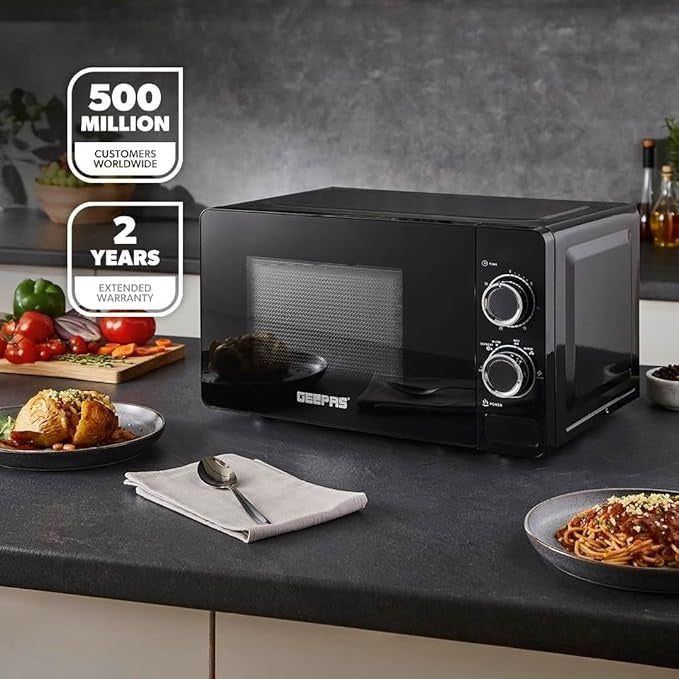 Geepas GMO1899 1100W Manual Microwave Oven with 5 Power Levels, 20 Liter Capacity, Black"Min 1 year manufacturer warranty| White "
