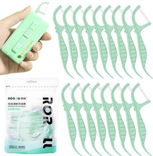 Mint green dental floss picks with portable case, double-strand for plaque removal