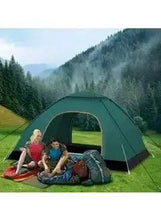 Green beach camping tent with mesh front window and low-ground skirt