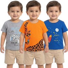 3-pack baby boys cotton short-sleeve T-shirts with graphics, gray orange blue