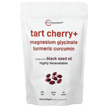 Dietary supplement pouch labeled tart cherry+ magnesium glycinate turmeric curcumin