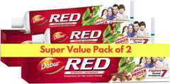 Dabur RED Ayurvedic toothpaste twin pack, red squeeze tubes with Dabur logo