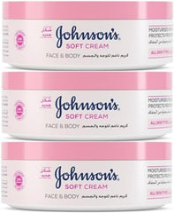 Johnson’s 24 Hour Moisture Soft Cream, Pack of 3x100ml, Enriched with Shea Butter, Reduces Skin Tightness, Flakiness, Moisturizing Cream, Suitable for All Skin Types - Package May Vary