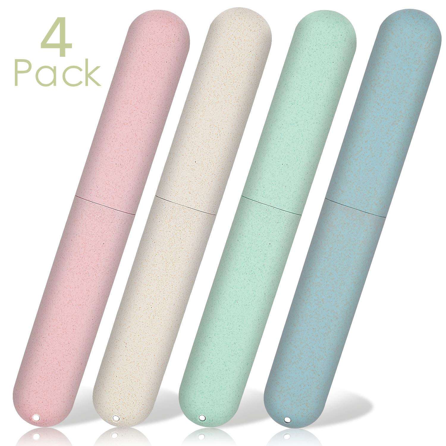NEXCURIO 4 pack pastel travel toothbrush case set in pink beige mint and blue slim portable protective tubes