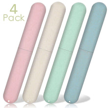 Four-pack travel toothbrush storage cases, pastel pink, beige, green, and blue