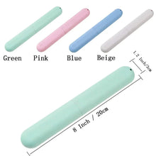 Pastel travel toothbrush cases, green, pink, blue, and beige tubes