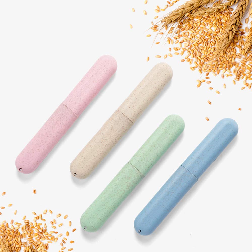 NEXCURIO travel toothbrush case set of four pastel wheat straw cases in pink beige green blue
