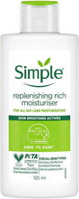 Simple replenishing rich moisturiser bottle, 125 ml, with green label
