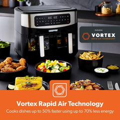 Geepas 9L Dual Basket Air Fryer with Vortex – Family-Sized 10-in-1 Digital Convection Air Fryer with LED Touchscreen, 60 Minutes Timer & Non-Stick Baskets – Oil Free Toaster Oven | 2 Years Warranty