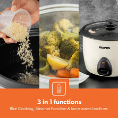 Geepas GRC4326 2.2L Electric Rice Cooker -Cook/Warm/Steam, High-Temperature Protection - Make Rice & Steam Healthy Food & Vegetables | 2 Year Warranty