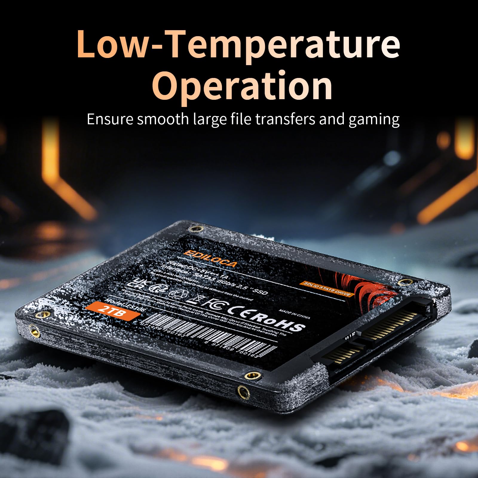 Ediloca 2TB SSD SATA III internal hard drive with low-temperature operation for smooth file transfers and gaming