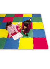 Huitich colorful educational floor mats for toddlers with two kids reading on mat squares
