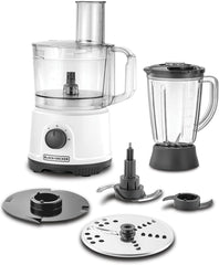 BLACK+DECKER Food Processor, 800W, 24 Functions with 2L Bowl, 1.5L Blender Jar, Stainless Steel Slicing, Shredding Disc, Chopper Blade, Dough Maker, Whisk, 2-Speed Control with Pulse – White, FX822-B5