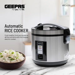 Geepas 1.8L Stainless Steel Rice Cooker- GRC4330| 700W, Non-Stick Inner Pot | Cook/Steam/Keep Warm Functions, Make Rice and Steam Healthy Vegetables | 2-Year Warranty