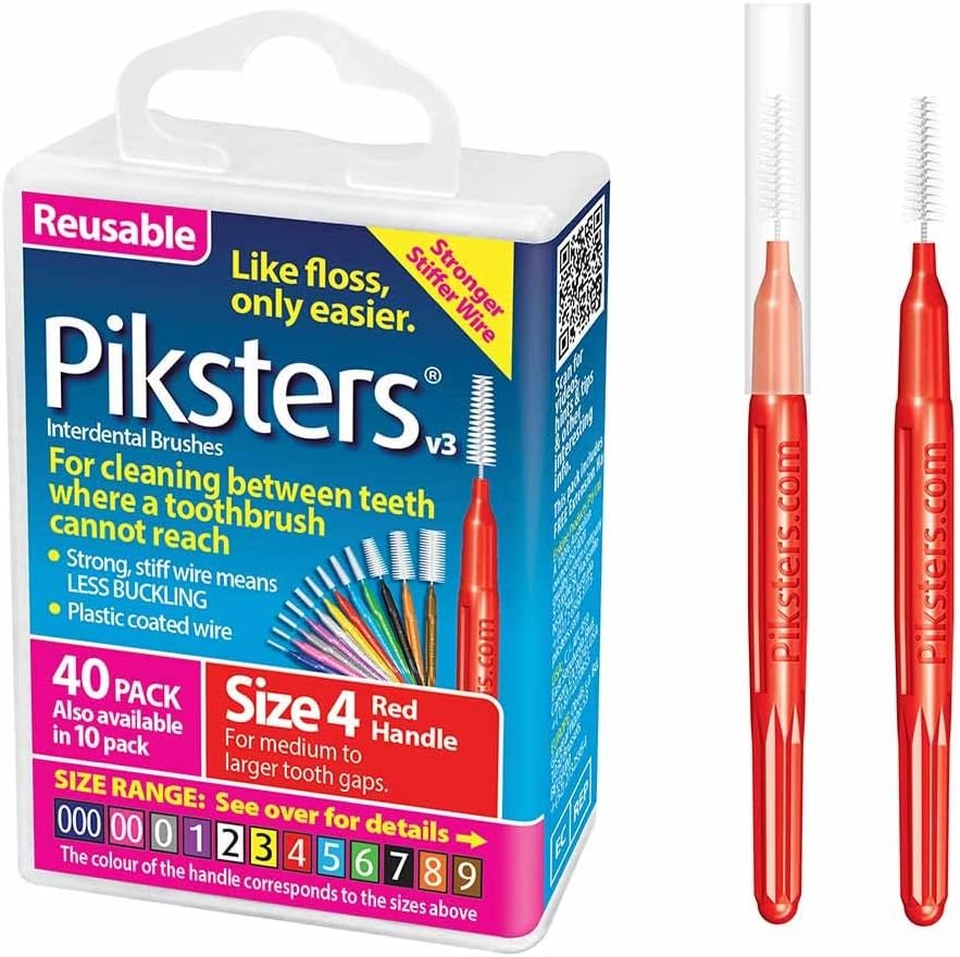 Piksters Interdental Brushes (40 Pack, Size 4 (Red))
