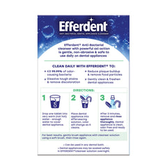 Efferdent mint fresh dental cleaner package back label with directions benefits and daily denture care info