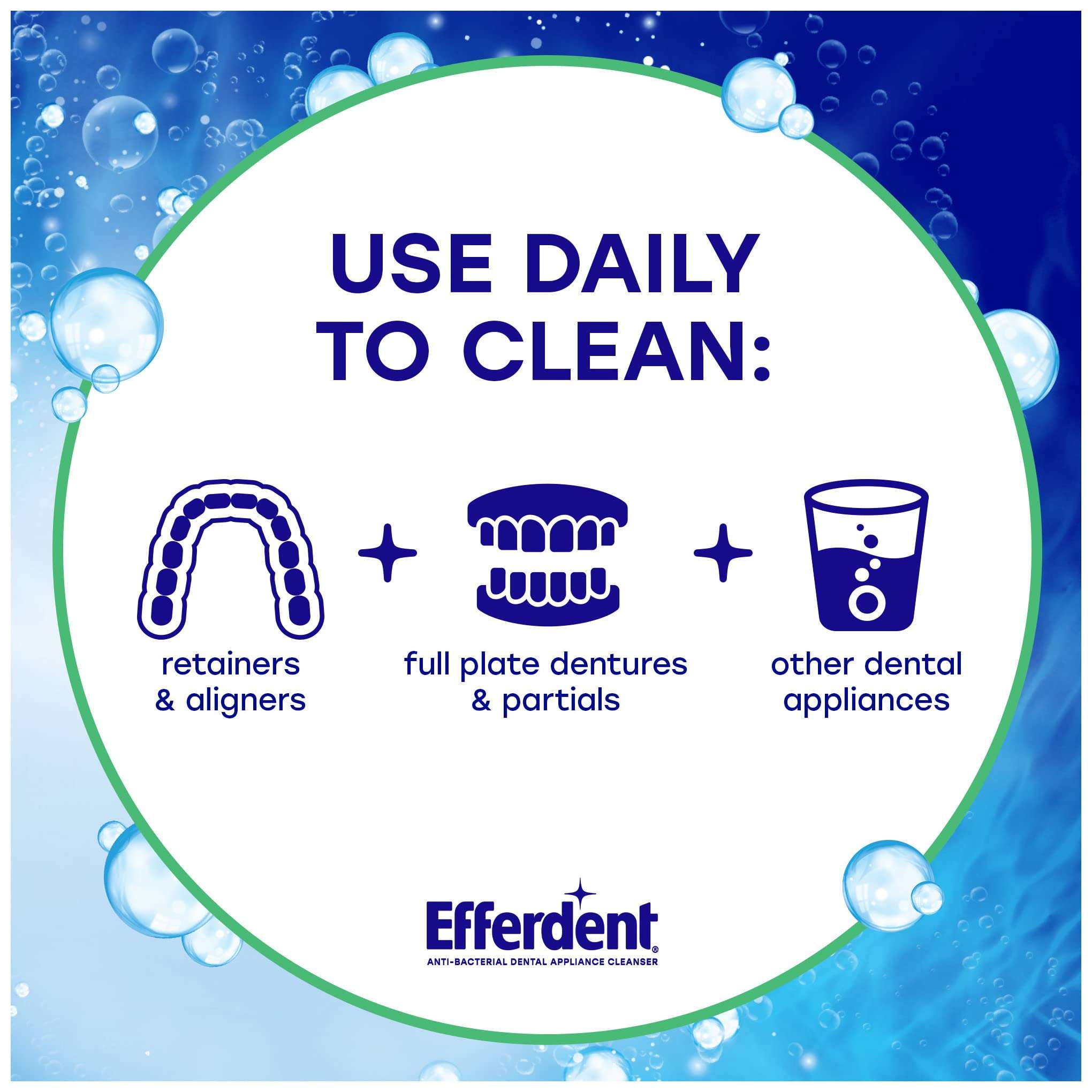 Efferdent mint fresh dental cleaner daily image for cleaning retainers aligners full plate dentures and dental appliances