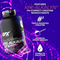 EFX Sports KRE-ALKALYN creatine capsules featuring triple-patented ph-correct formula for enhanced performance
