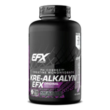 Creatine supplement bottle with purple label, black cap, front view