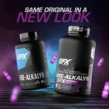 Two creatine supplement bottles, black caps, purple capsules, new look layout