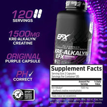 Creatine supplement bottle with Supplement Facts panel and purple capsule graphic