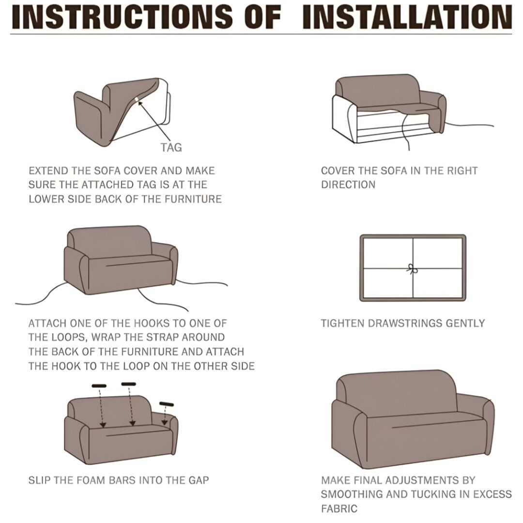 Step-by-step installation guide for Huitich elastic double seat couch cover with detailed fitting instructions