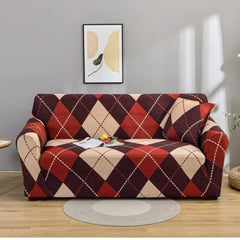 Huitich elastic sofa cover double seat in red and beige argyle pattern fitted on a two-seater sofa