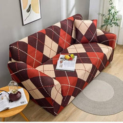 Huitich elastic sofa cover double seat in red and beige argyle pattern with matching pillow