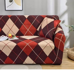 Huitich elastic sofa cover single seat with red and beige diamond pattern slipcover on sofa