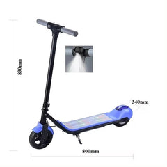 Huitich 24V electric scooter with brake in black and blue with dimensions and built-in front light