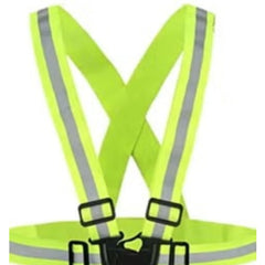 Safety reflective harness belt with bright yellow straps for kids riding electric blue kids bike 14 inch