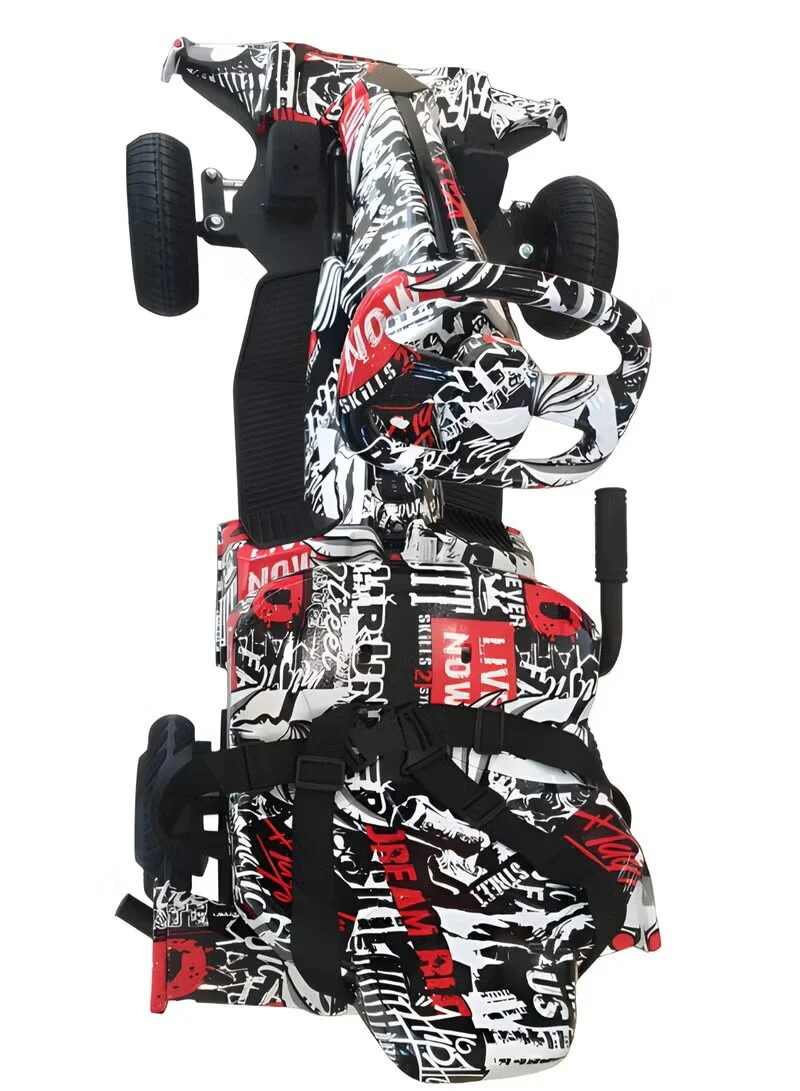 Huitich electric go kart for kids with bold black white and red graffiti design and safety harness