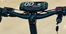 Electric scooter handlebar with digital display and blue grips