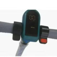 Electric scooter handlebar control with teal display and red rear light