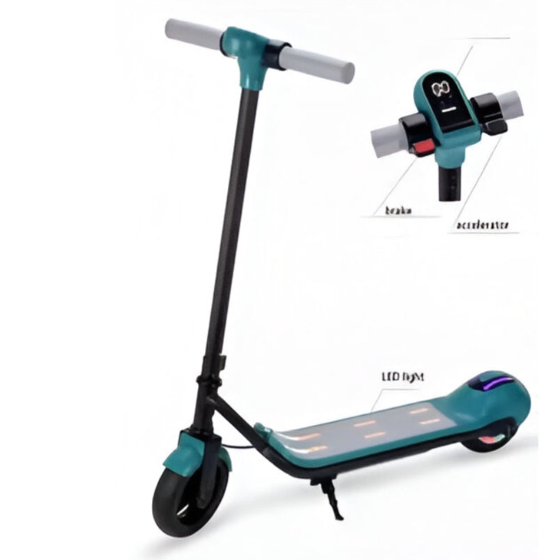 Huitich electric scooter for kids in teal with LED lights and digital handle controls