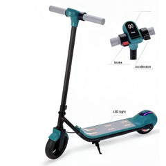 Huitich electric scooter for kids in teal with LED lights and digital handle controls