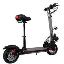 Electric bike scooter side view with black frame, red-accent fender and seat