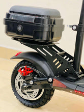 Electric scooter rear wheel and fender with disc brake and mounted rear storage box