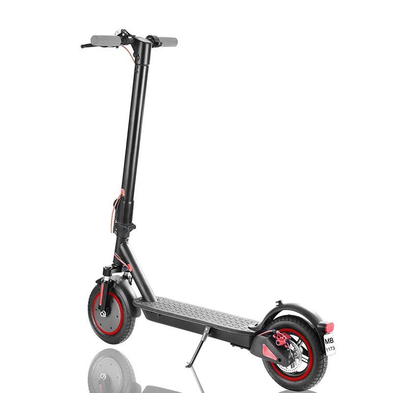 Winner sky electric scooter with bluetooth in black and red featuring a foldable design and rear light