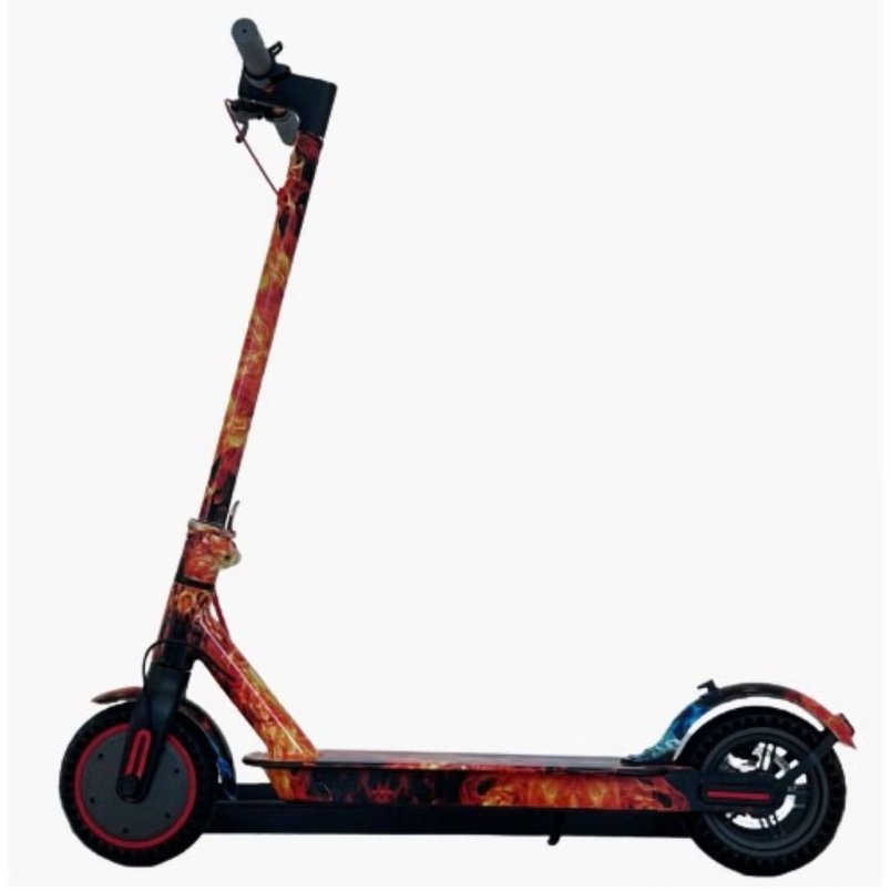 Huitich electric scooter with solid tires featuring a red and orange flame design and sturdy frame