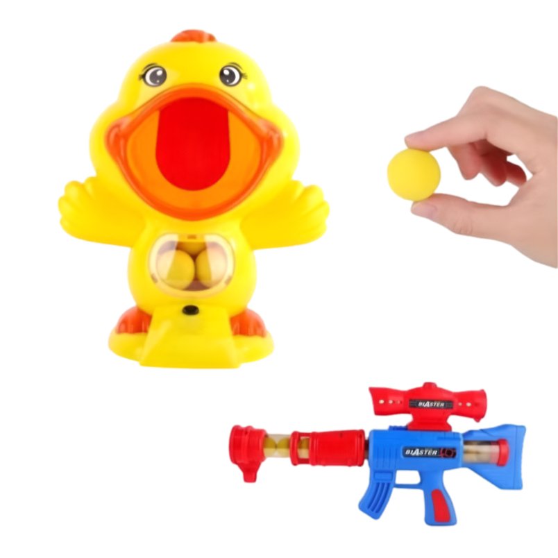 Huitich Hungry Duck Feeding Game with electronic duck shooting target toy and soft yellow balls