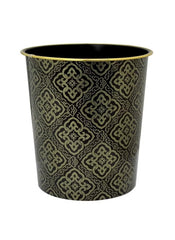 Elegant black trash can with gold decorative pattern by Huitich for stylish waste disposal