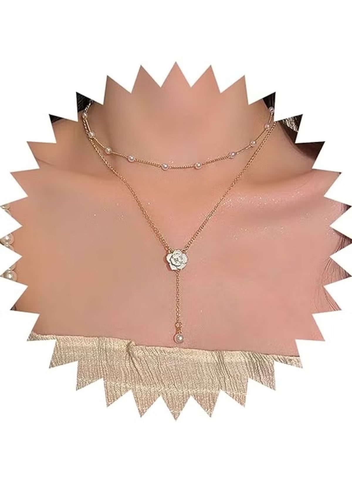 Elegant Y-shaped necklace for women by Huitich featuring delicate rose and pearl details
